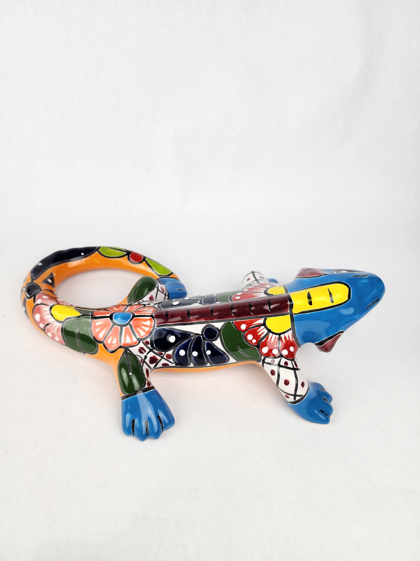 Hand Painted Clay Iguana Figurine Mexican Talavera Folk Art Home Decor