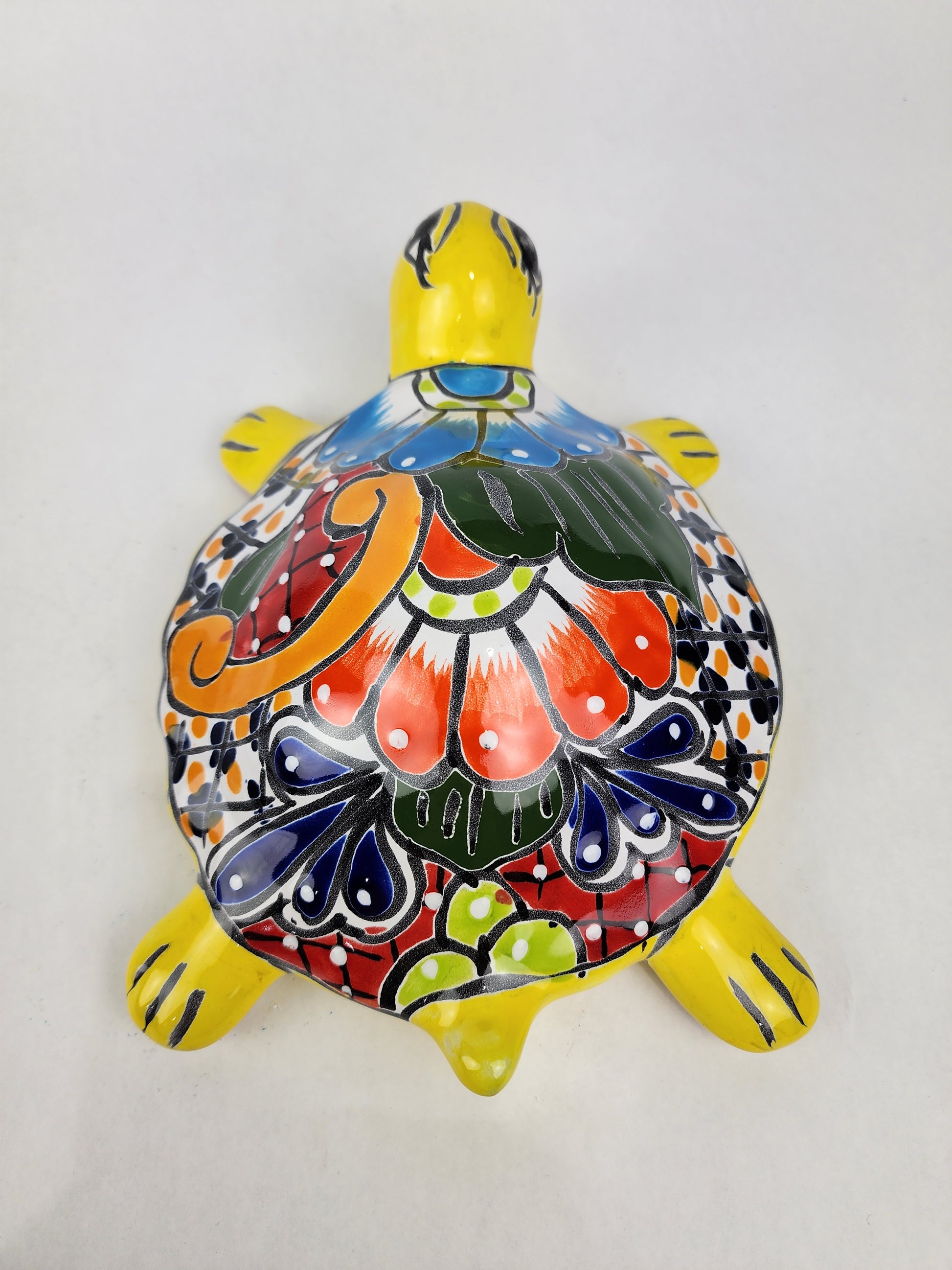 Clay Turtle Figurine Hand Painted Mexican Folk Art