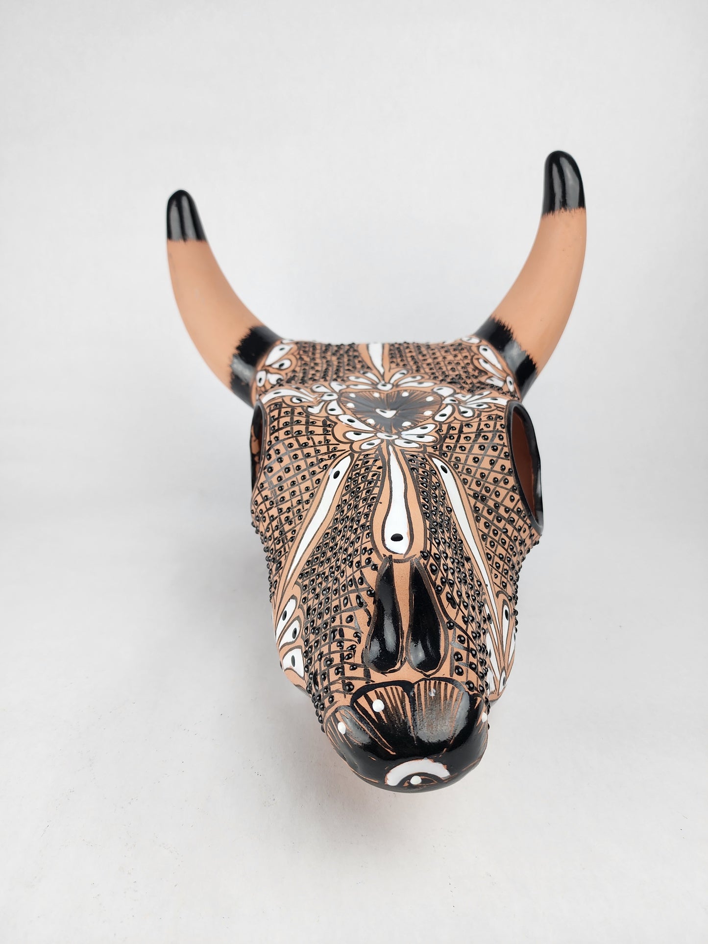 Mexican Ceramic Cow Skull | Hand-Painted Folk Art Decor