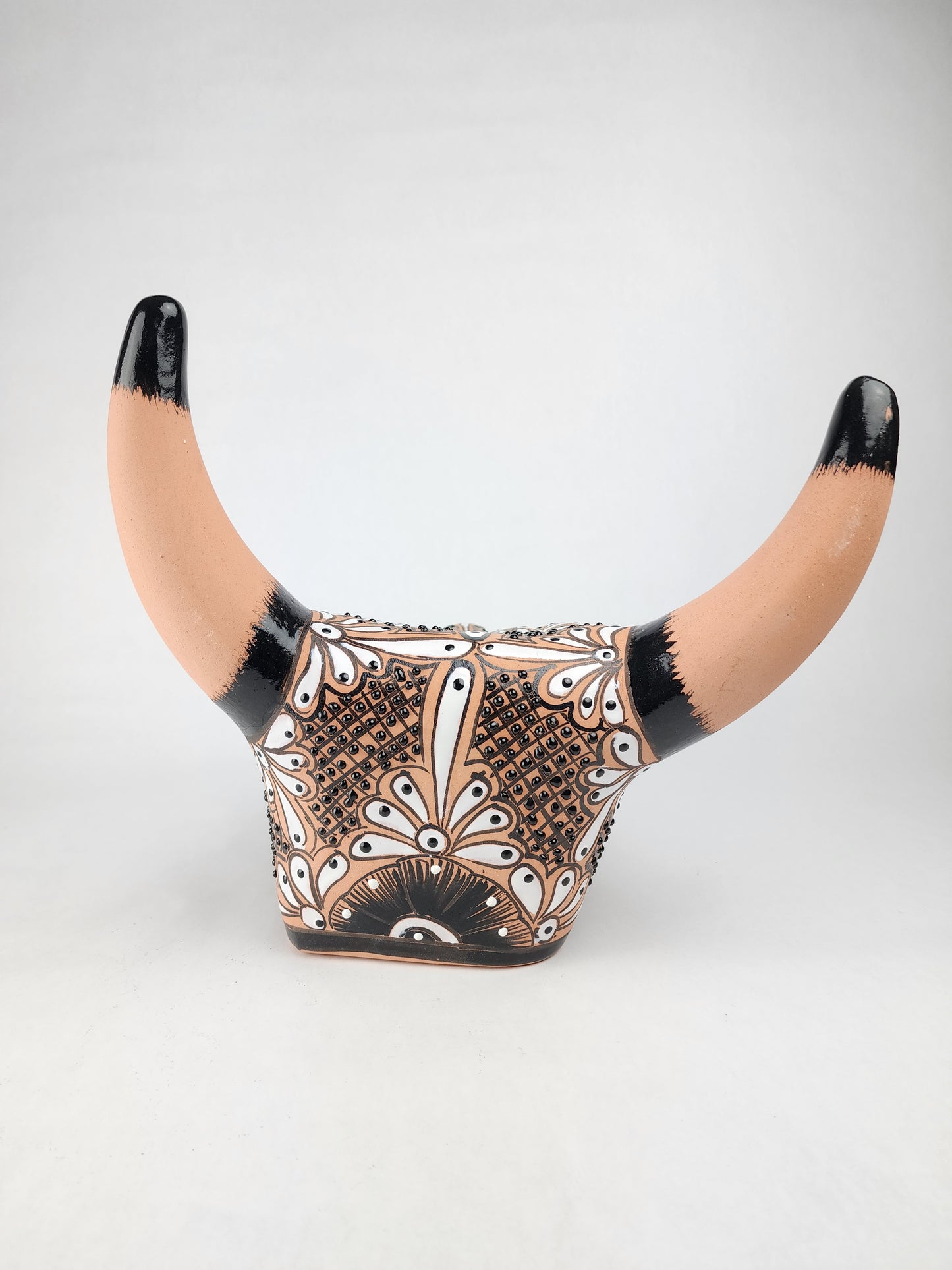 Mexican Ceramic Cow Skull | Hand-Painted Folk Art Decor