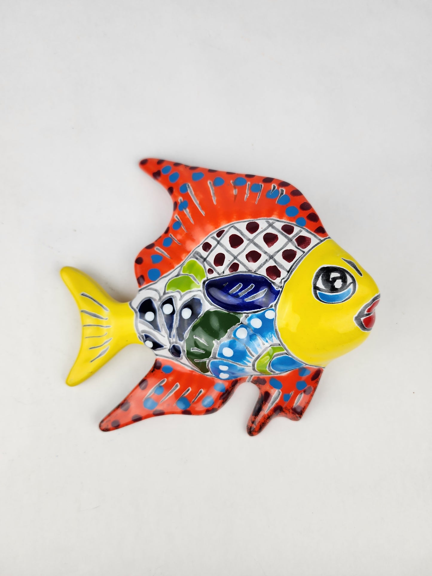 Yellow Talavera-Style Gecko & Fish – Mexican Folk Art Bundle