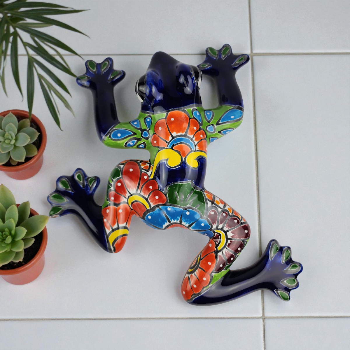 Blue Talavera-Style Frog – Handcrafted Mexican Folk Art Décor