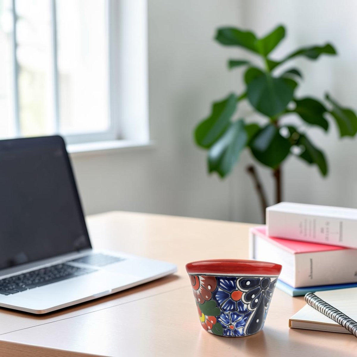 Red Rim Talavera Ceramic Planter 5" | Indoor & Patio Décor