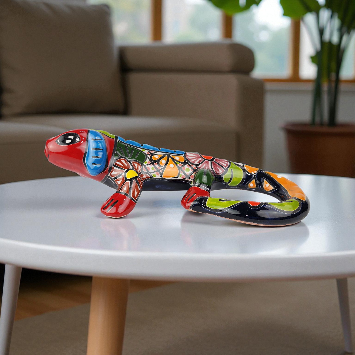 Red Talavera-Style Iguana – Mexican Handcrafted Folk Art Décor