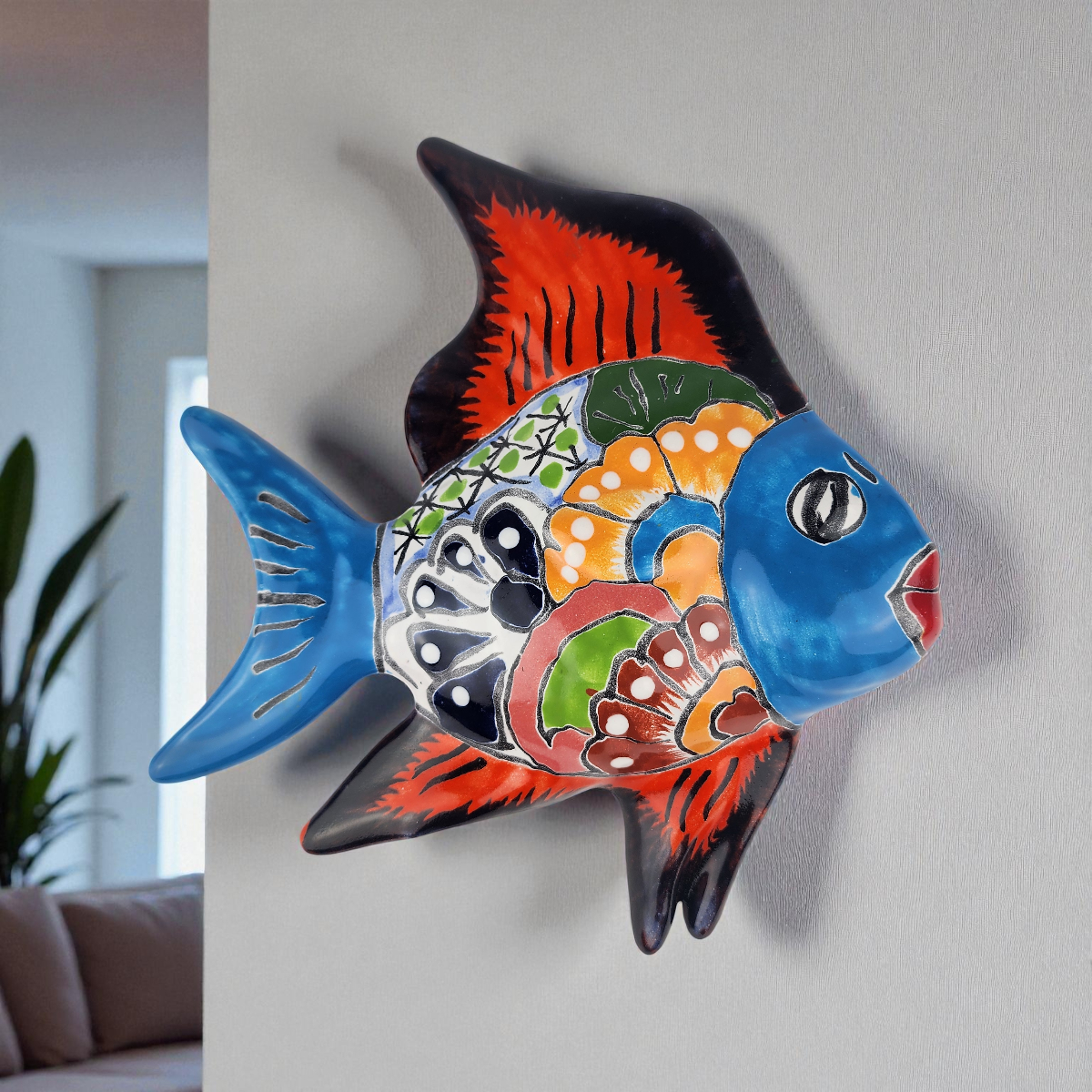 Sky Blue Talavera-Style Fish – Mexican Handcrafted Folk Art Décor