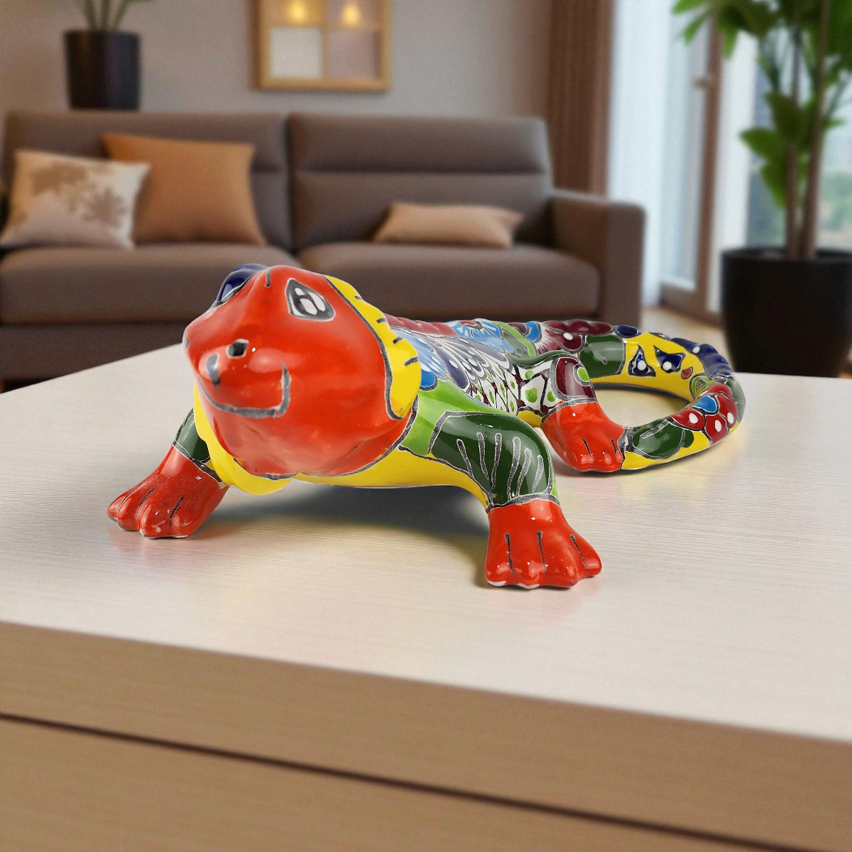 Red Talavera-Style Iguana – Handcrafted Mexican Folk Art Décor