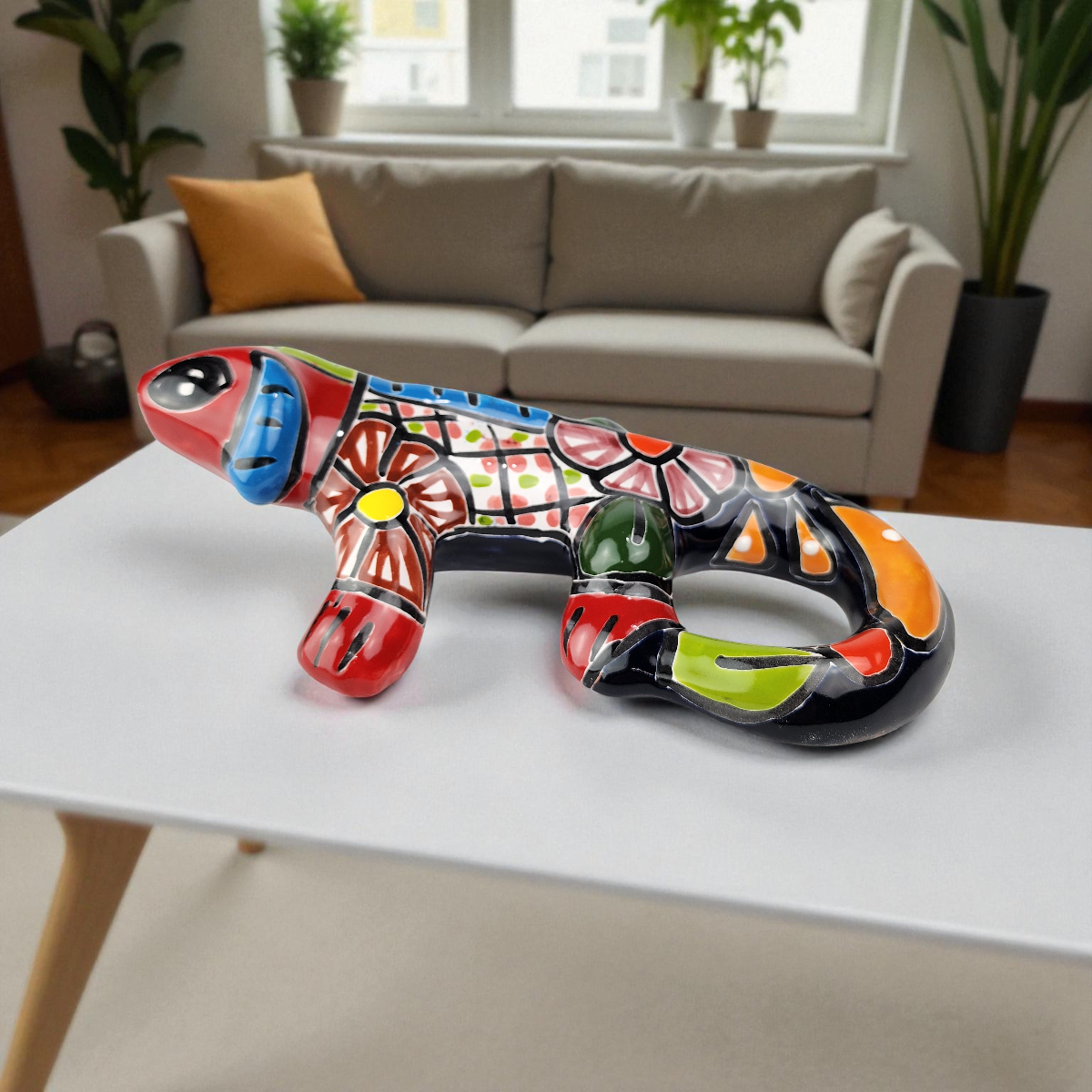 Red Talavera-Style Iguana – Handcrafted Mexican Folk Art Décor