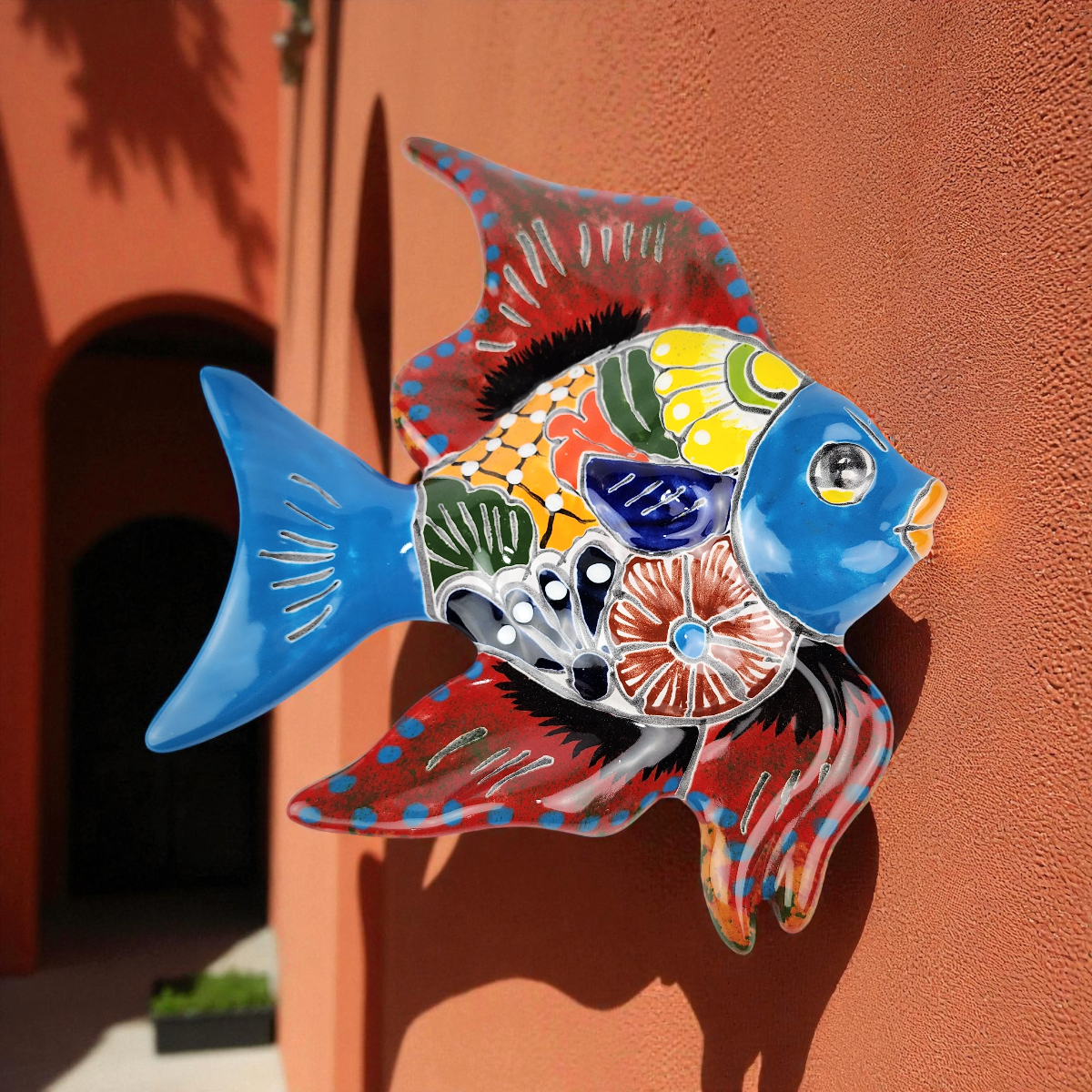 Red Talavera-Style Fish – Handcrafted Mexican Folk Art Décor