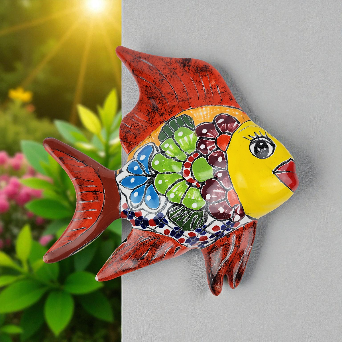 Red Talavera-Style Fish – Handcrafted Mexican Folk Art Décor