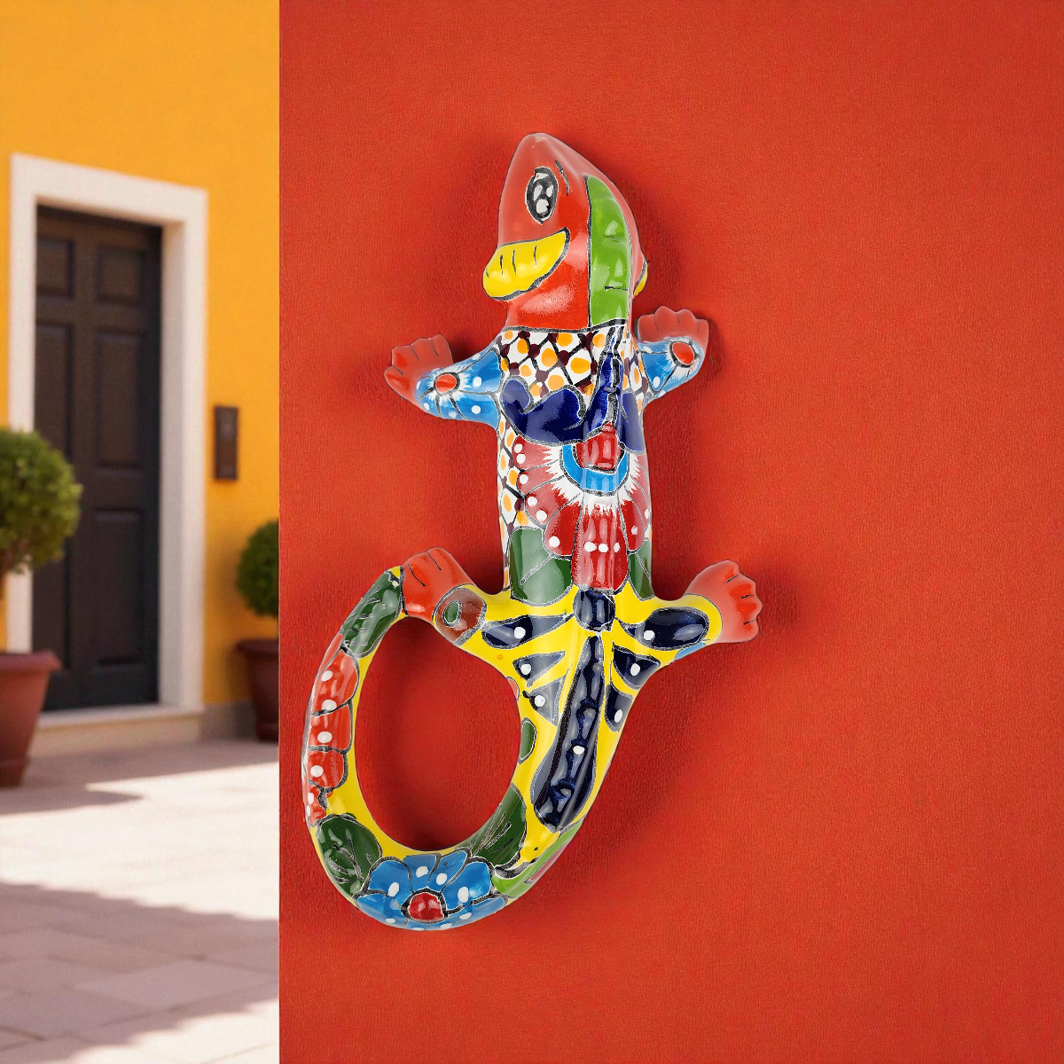 Red Talavera-Style Iguana – Handcrafted Mexican Folk Art Décor