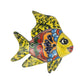 Yellow Talavera-style ceramic fish wall décor with colorful floral artwork on a white background.