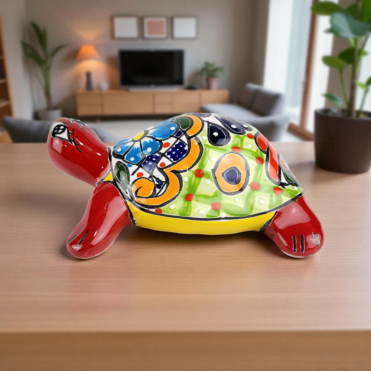 Red Talavera-Style Turtle – Handcrafted Mexican Folk Art Décor