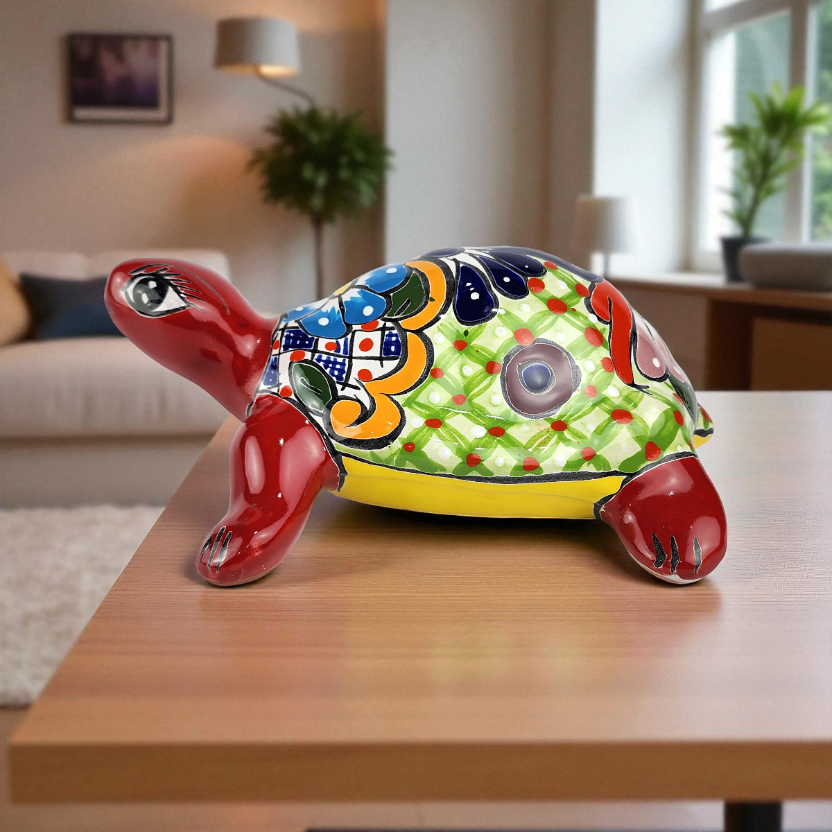Red Talavera-Style Turtle – Handcrafted Mexican Folk Art Décor