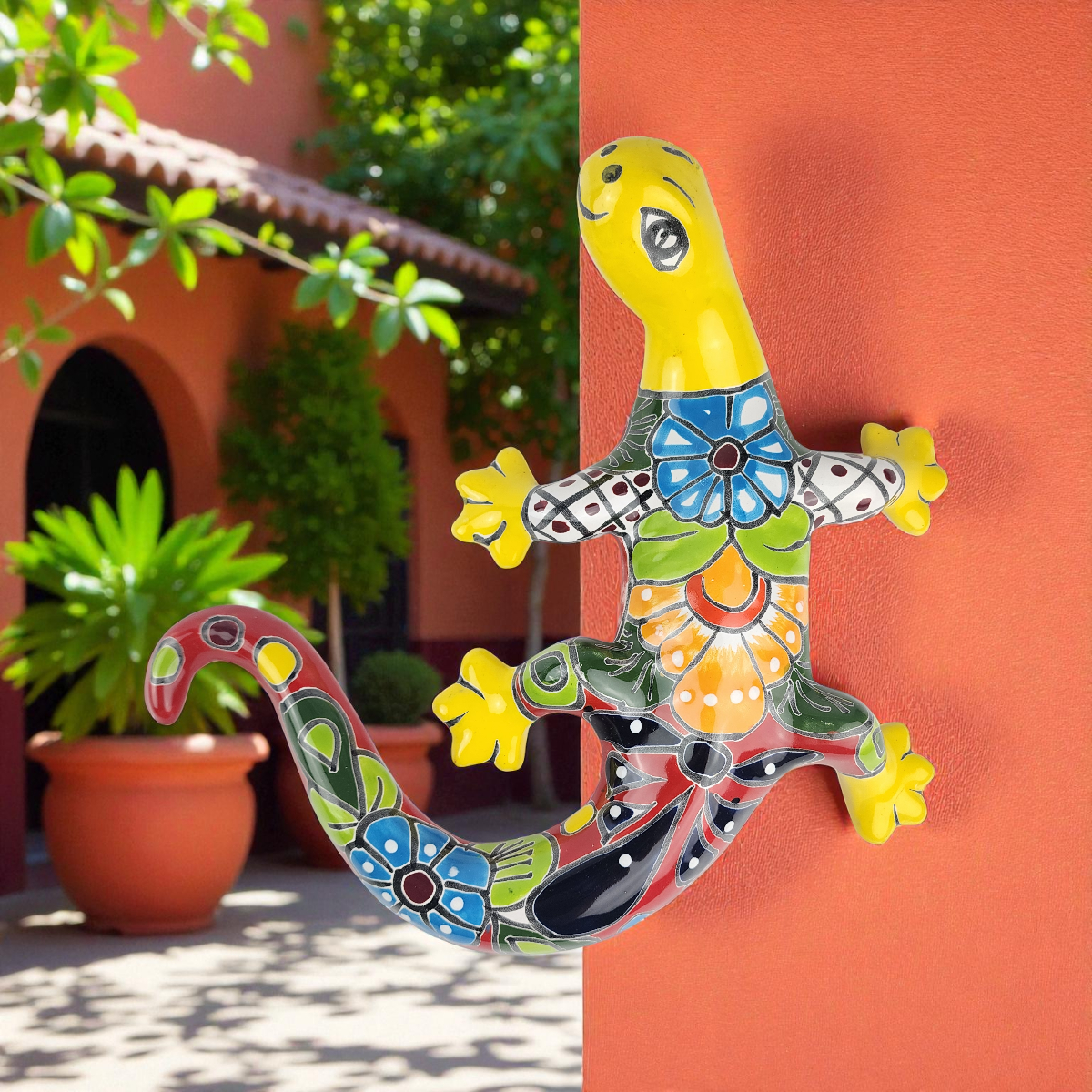 Yellow Talavera-Style Gecko – Handcrafted Mexican Folk Art Décor