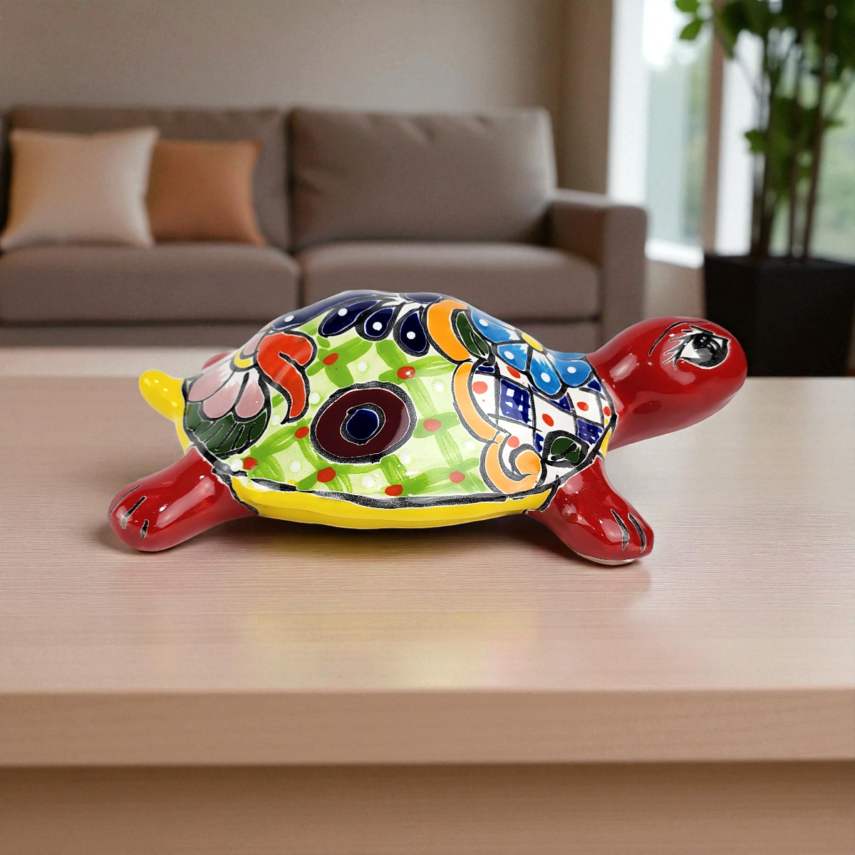 Red Talavera-Style Turtle – Handcrafted Mexican Folk Art Décor