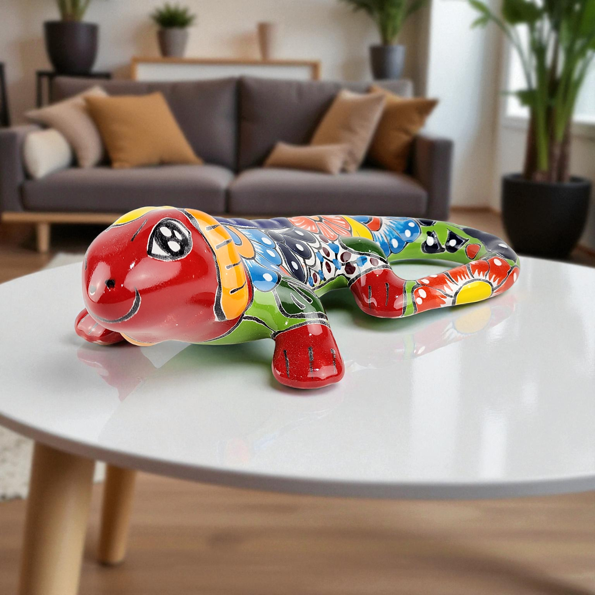 Red Talavera-Style Iguana – Handcrafted Mexican Folk Art Décor
