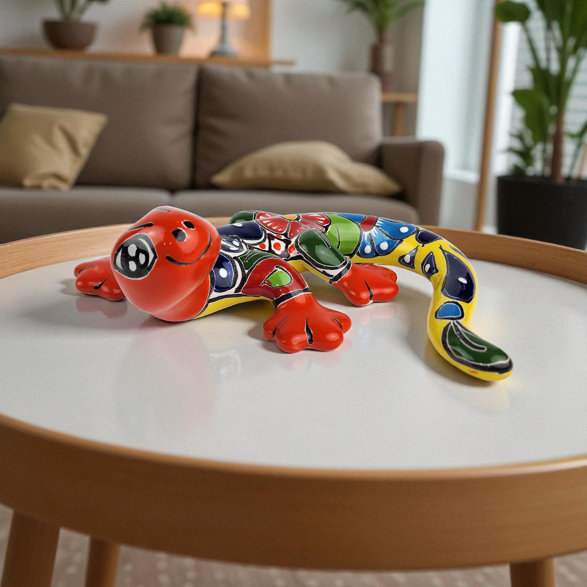 Red & Yellow Talavera-Style Gecko – Handcrafted Mexican Folk Art Décor