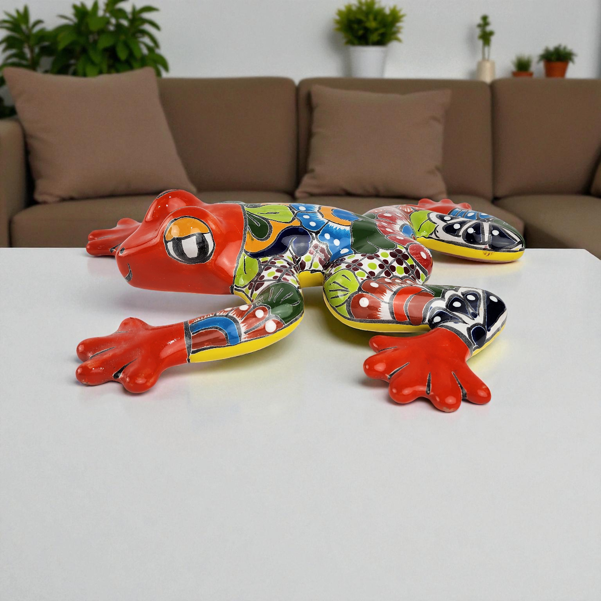 Red Talavera-Style Frog – Handcrafted Mexican Folk Art Décor
