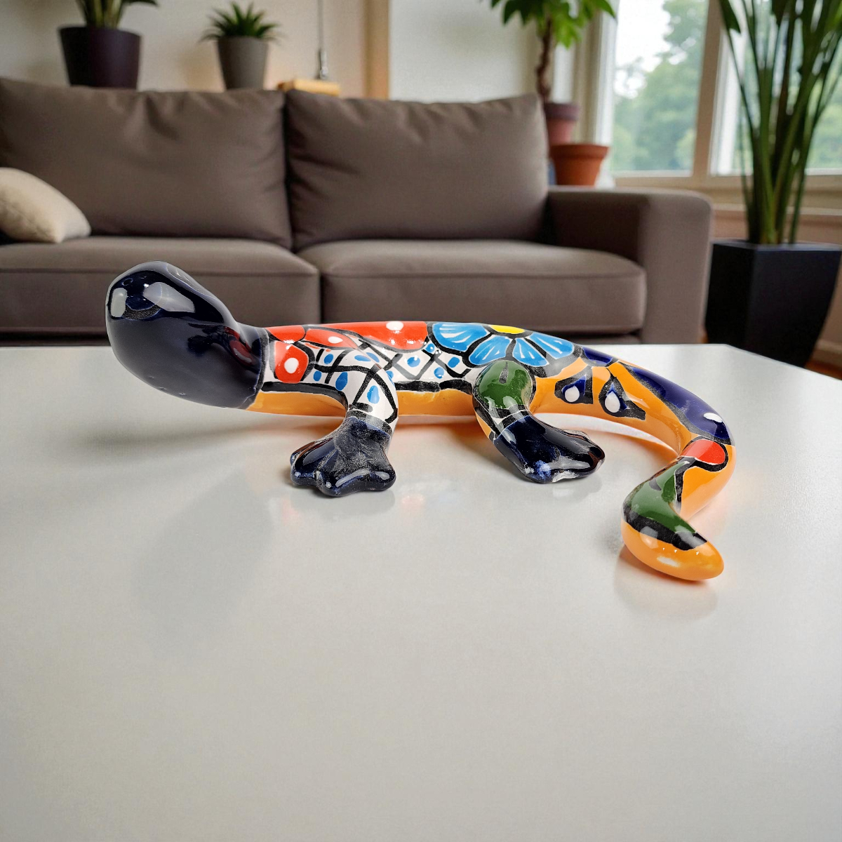 Blue Talavera-Style Gecko – Handcrafted Mexican Folk Art Décor