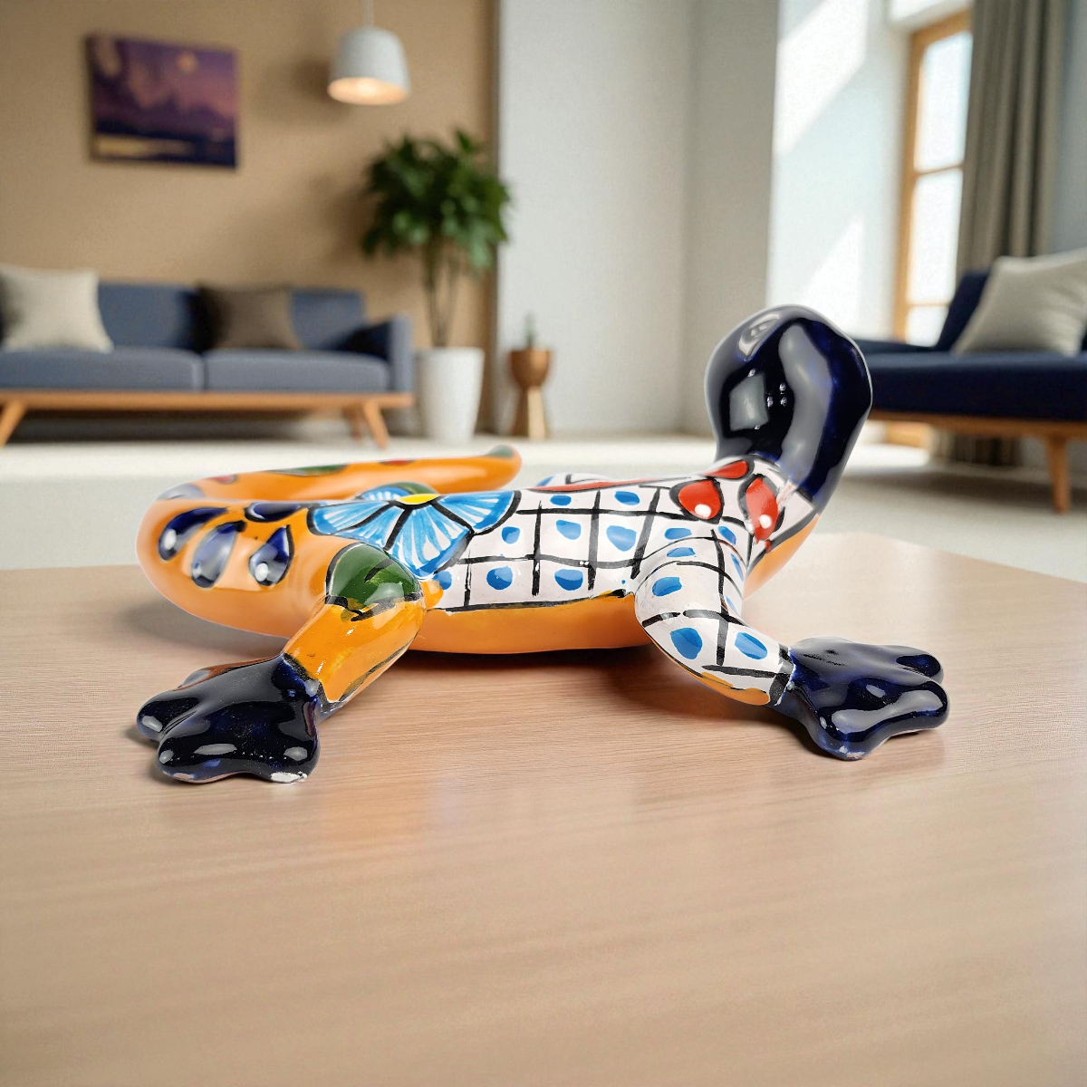 Blue Talavera-Style Gecko – Handcrafted Mexican Folk Art Décor
