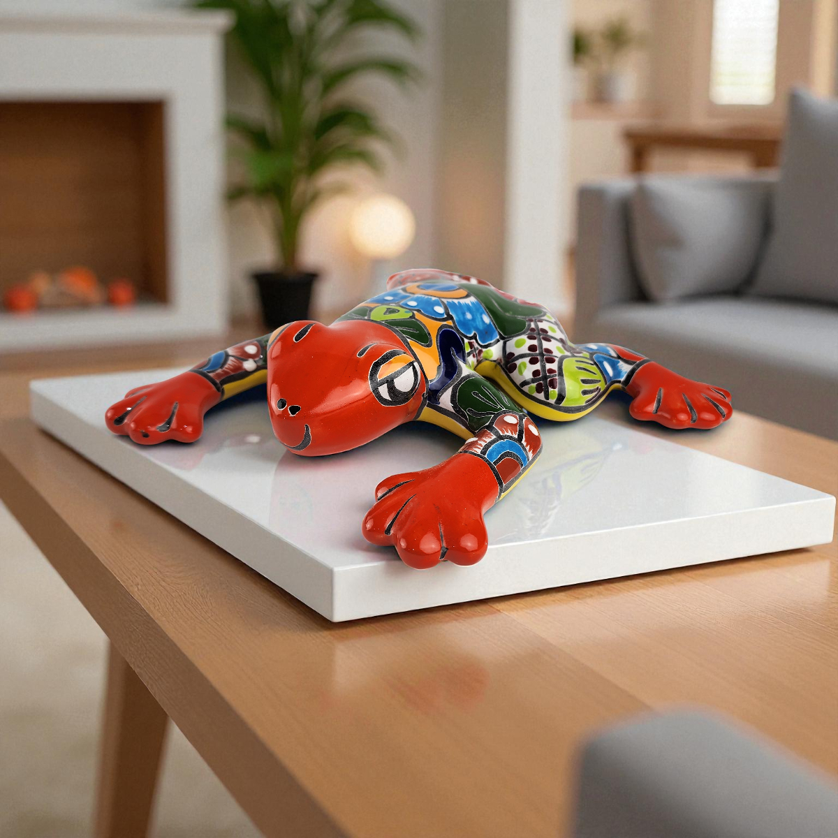 Red Talavera-Style Frog – Handcrafted Mexican Folk Art Décor