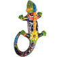 Colorful ceramic lizard wall art on a white background