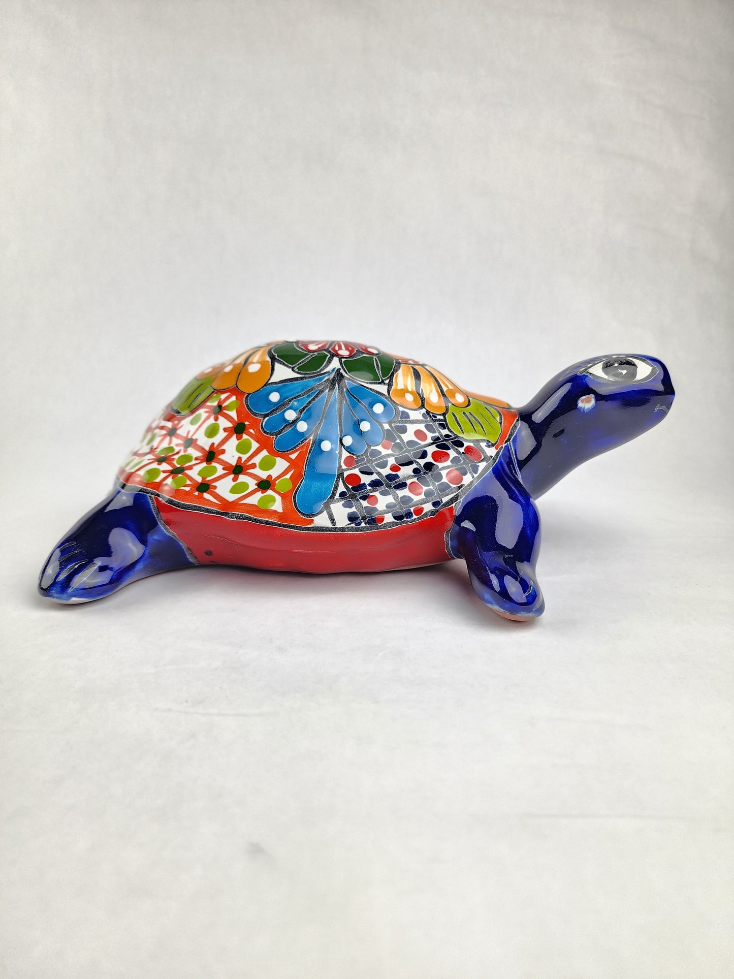 Hand-Painted Blue Talavera Turtle – Whimsical Ceramic Folk Art