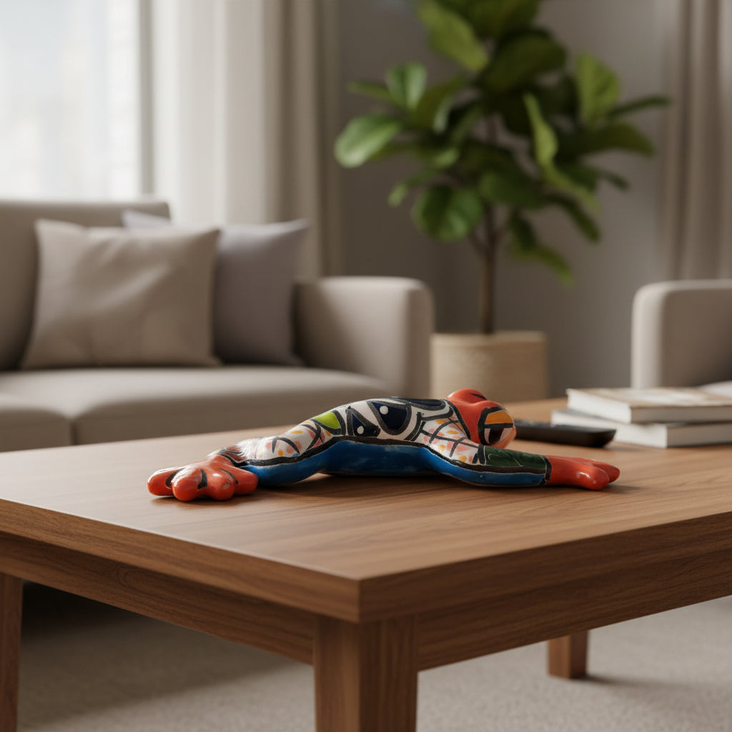 Decorative red ceramic frog