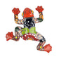 Colorful ceramic frog sculpture on a white background