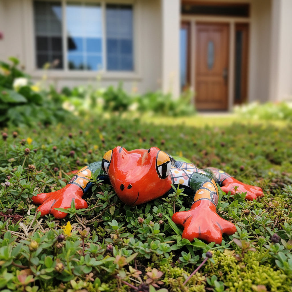 Decorative ceramic frog with colorful patterns 