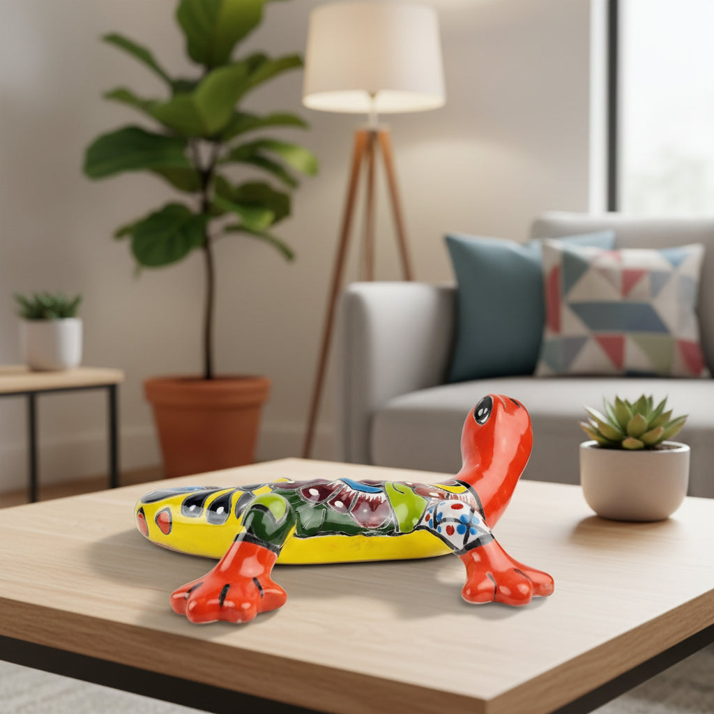 Colorful ceramic red gecko