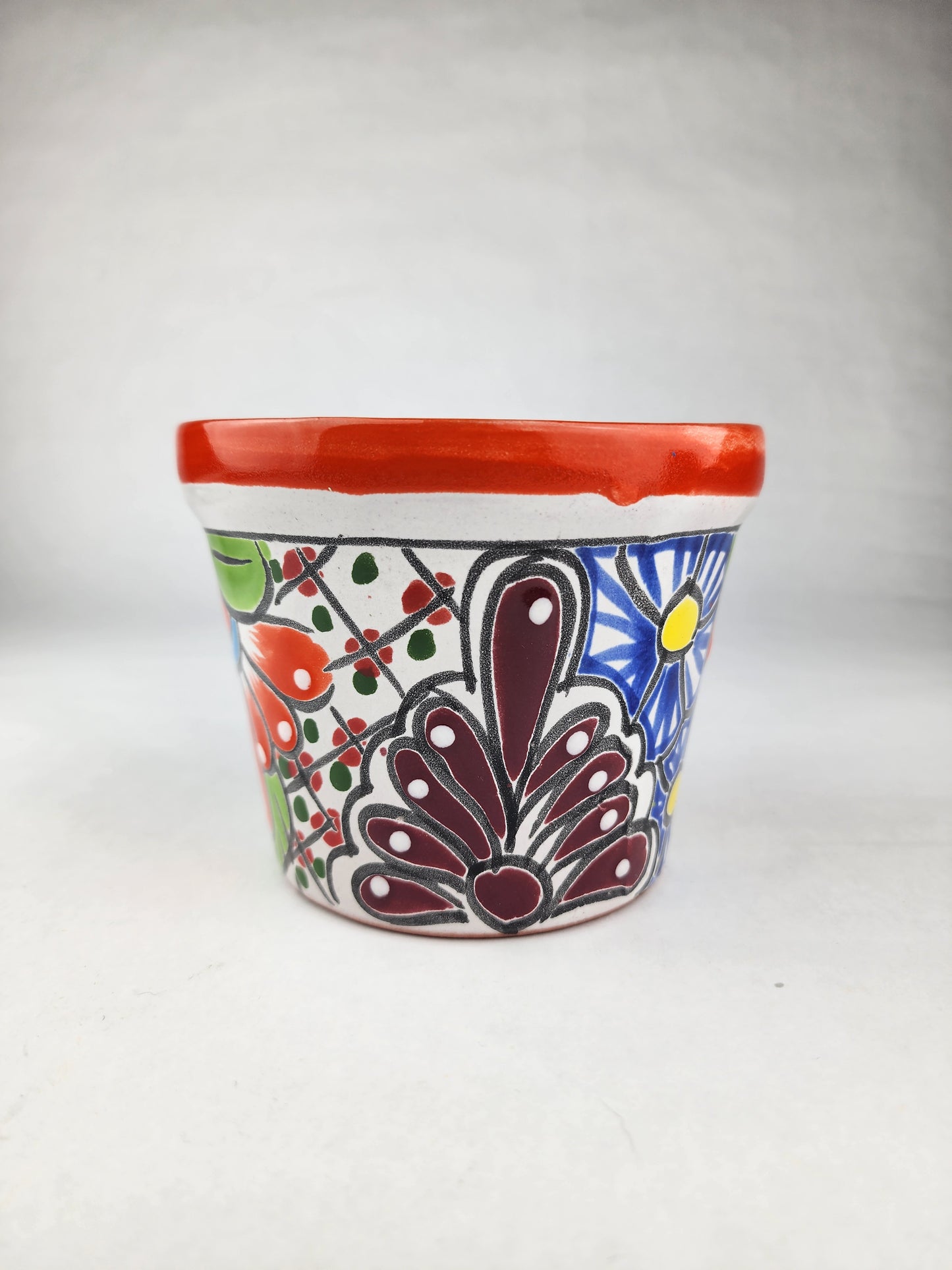 Small Talavera Flower Pot – Orange Rim, Handcrafted in Mexico