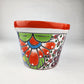 Small Talavera Flower Pot – Orange Rim, Handcrafted in Mexico