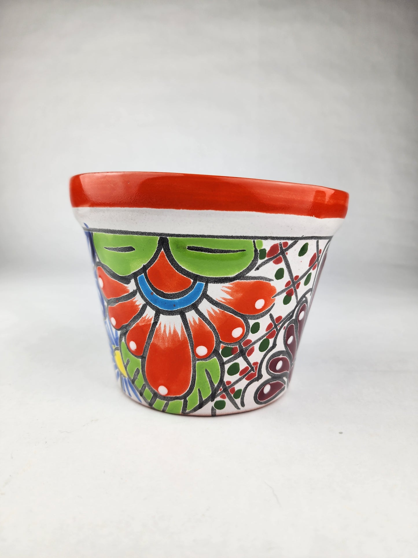 Small Talavera Flower Pot – Orange Rim, Handcrafted in Mexico