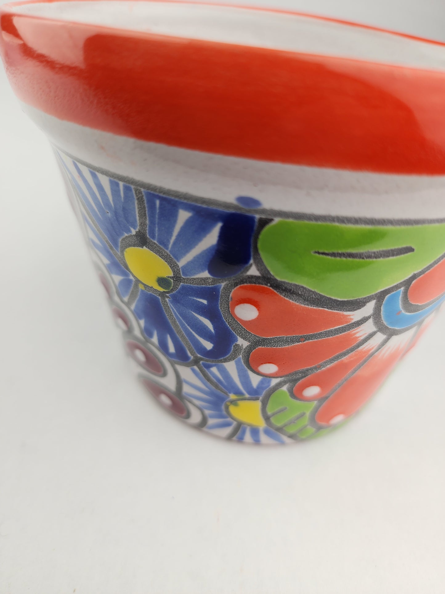Small Talavera Flower Pot – Orange Rim, Handcrafted in Mexico