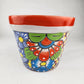 Hand-Painted Small Talavera Planter – Bright Orange Rim & Floral Art