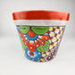 Hand-Painted Small Talavera Planter – Bright Orange Rim & Floral Art