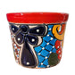 Small Talavera Ceramic Planter – Red Rim with Colorful Hand-Painted Pattern