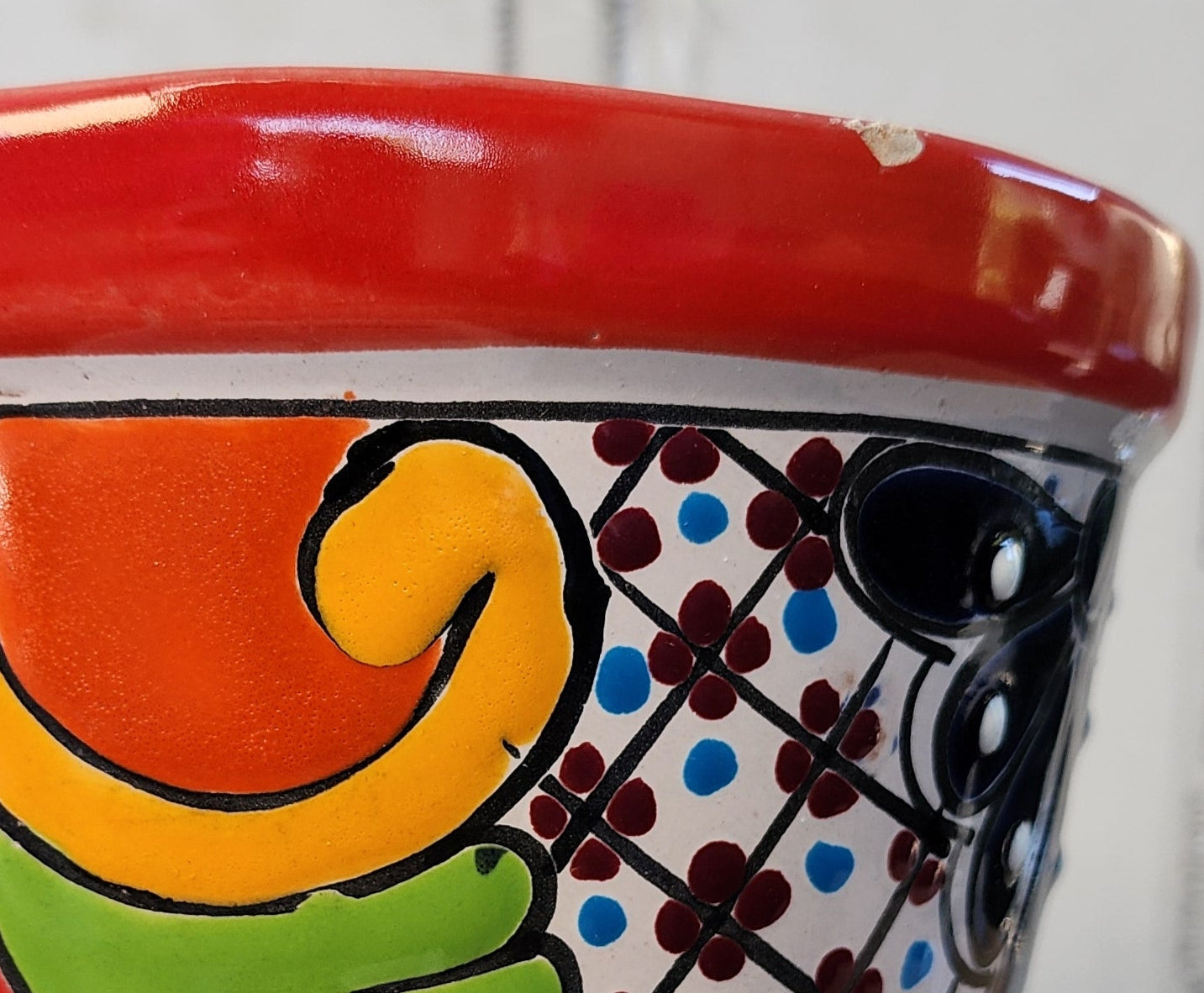 Red-Rim Talavera Planter – Colorful Hand-Painted Ceramic Pot