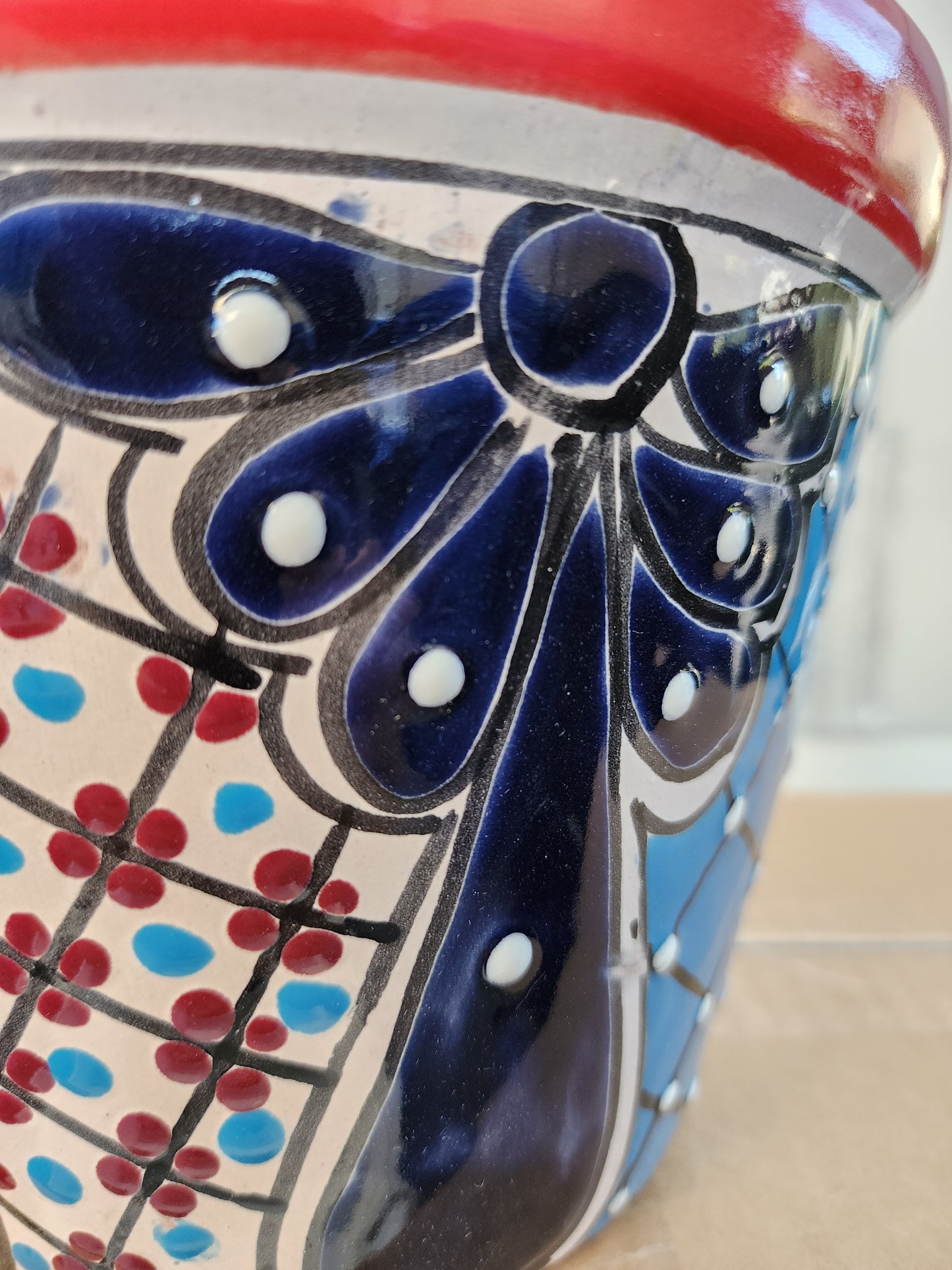 Red-Rim Talavera Planter – Colorful Hand-Painted Ceramic Pot
