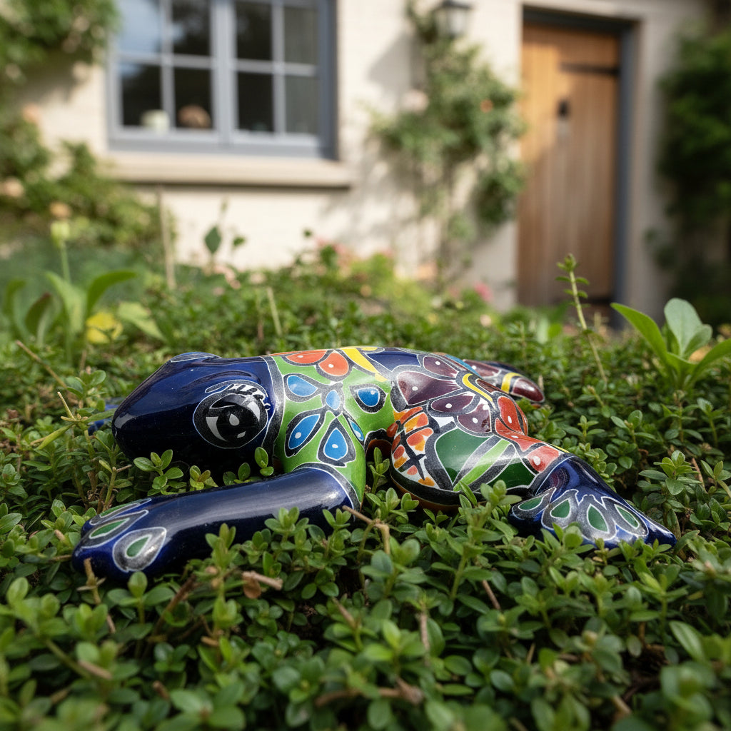 Colorful ceramic blue frog