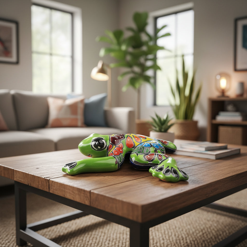Decorative ceramic frog with colorful patterns