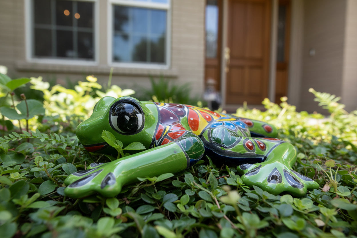 Colorful ceramic green frog 