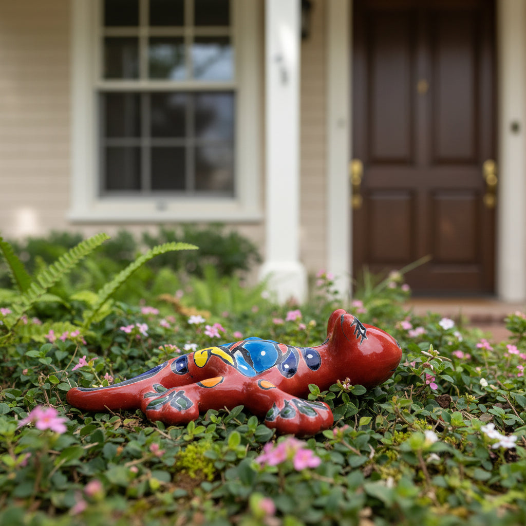 Decorative red ceramic salamander