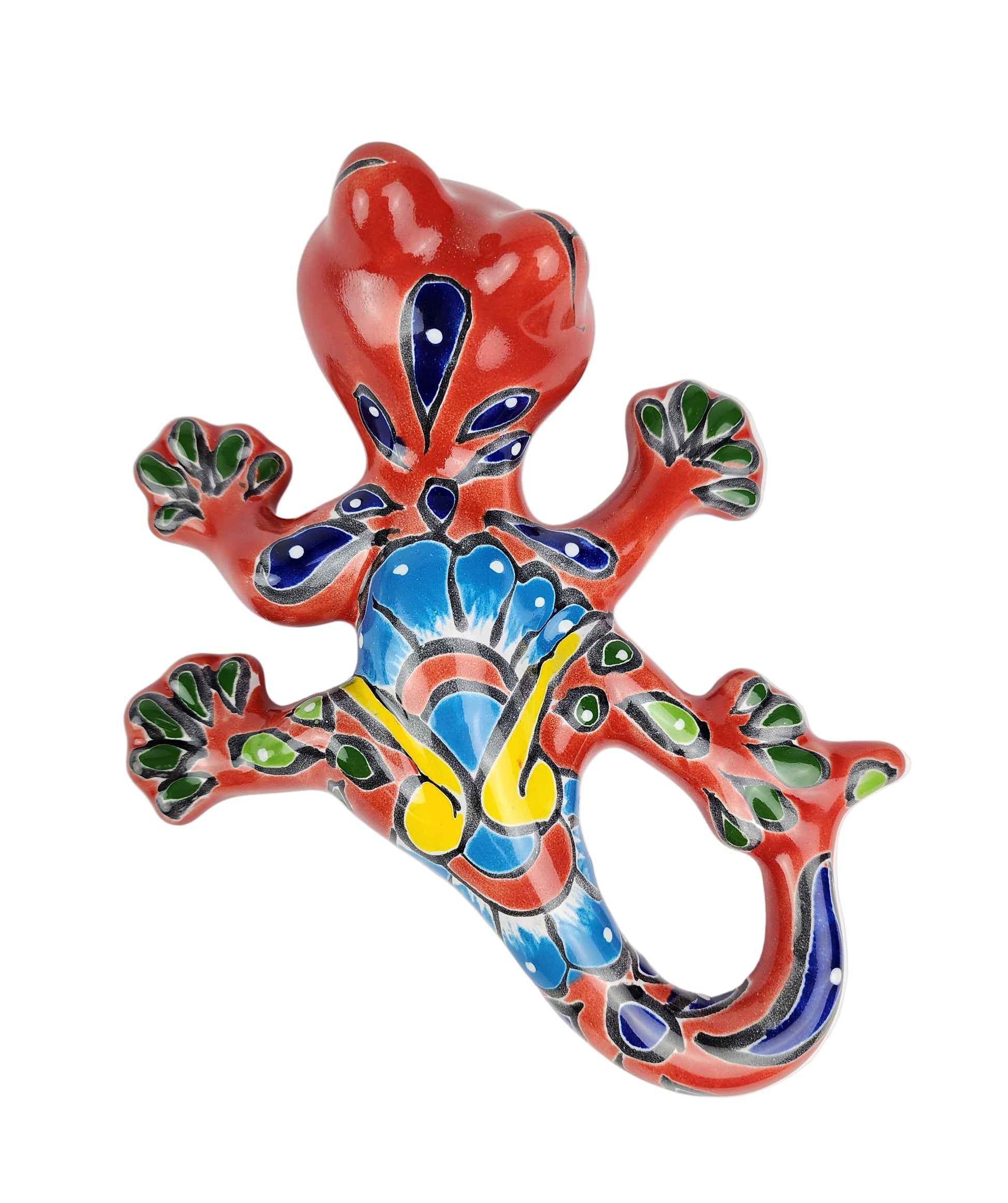 Colorful ceramic lizard on a white background