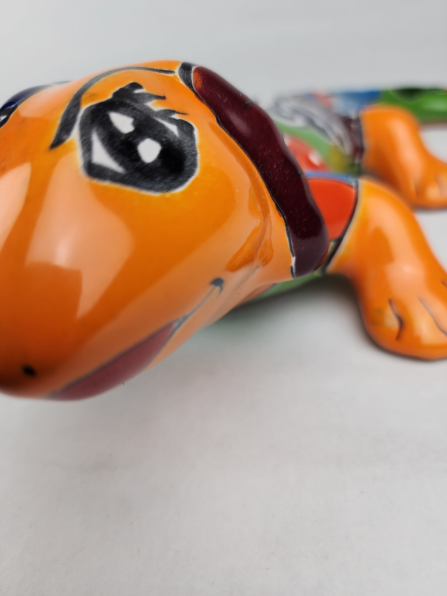 Orange Talavera Iguana – Hand-Painted Garden Wall Art