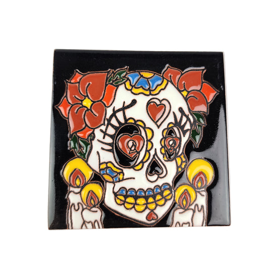 Colorful skull design on a black background