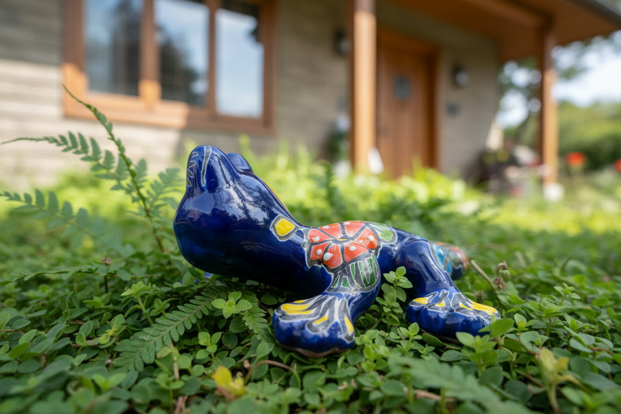 Decorative ceramic salamander with colorful patterns 
