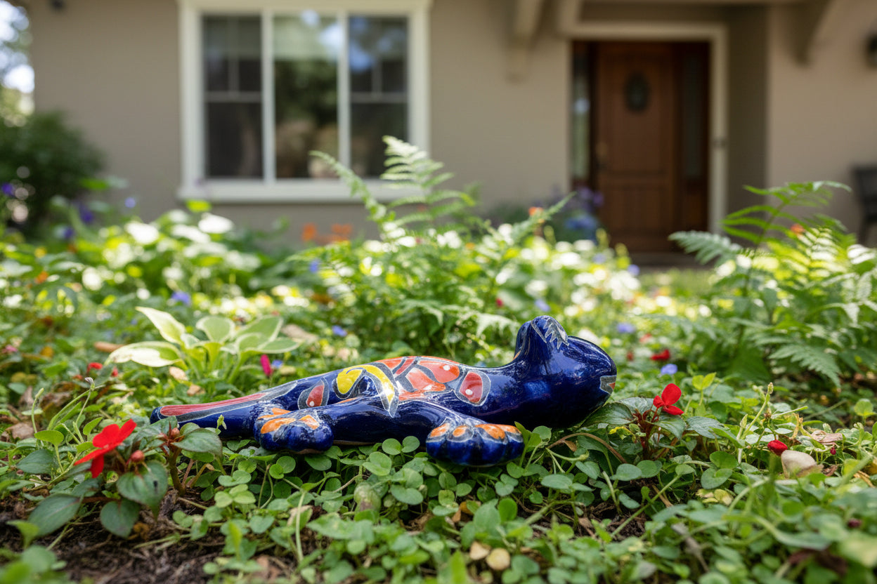 Decorative salamander with colorful floral design