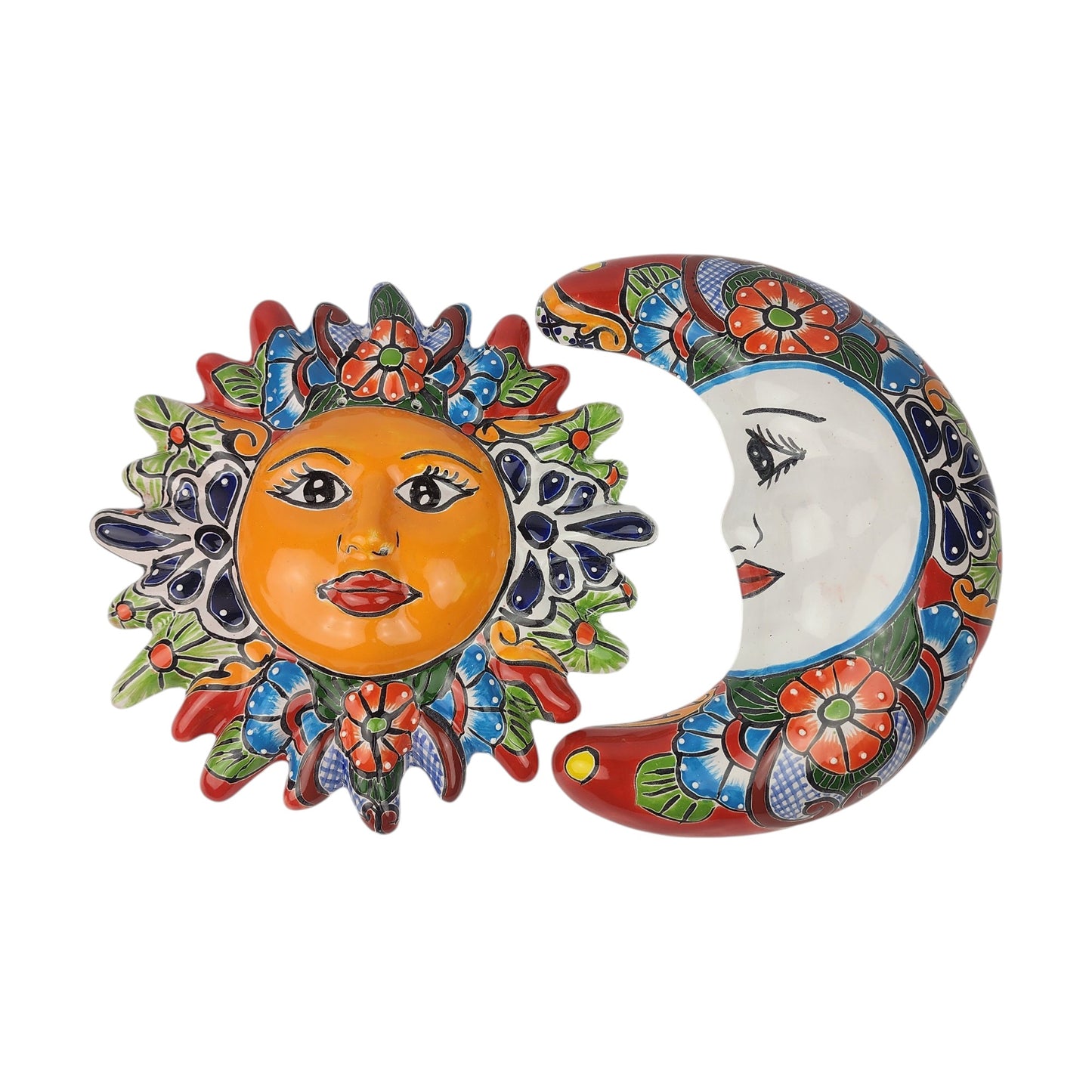 Red Talavera Sun & Moon Wall Décor Set – Mexican Folk Art Collection